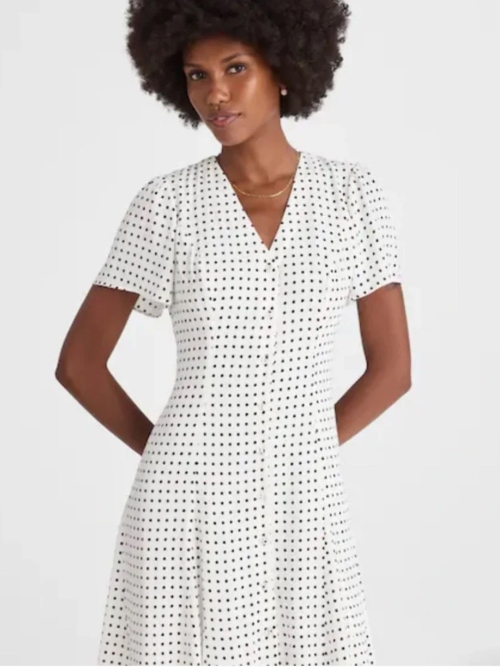 Madewell Polka Dot Button Front Mini Dress White Black NY782 Womens Size 10